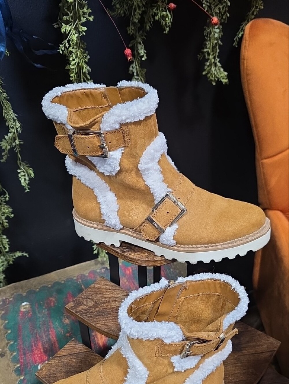 Circus by Sam Edelman Tan Suede Like Shearling Buckle Boots - Picture 2 of 12